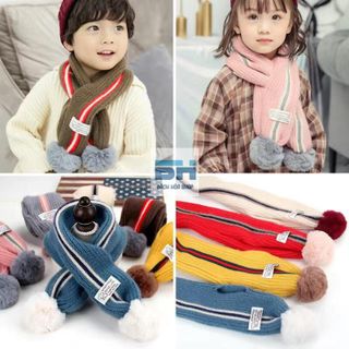 Khăn len choàng cổ phối bóng lông mềm xinh xắn cho bé từ 1-12 tuổi BHS48