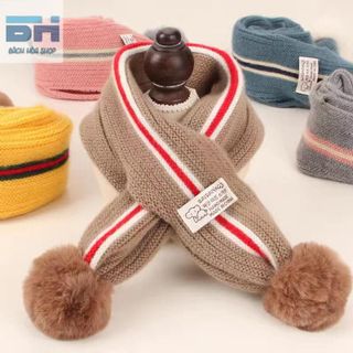 Khăn len choàng cổ phối bóng lông mềm xinh xắn cho bé từ 1-12 tuổi BHS48