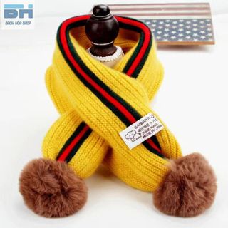 Khăn len choàng cổ phối bóng lông mềm xinh xắn cho bé từ 1-12 tuổi BHS48
