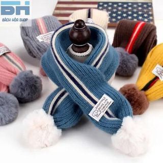 Khăn len choàng cổ phối bóng lông mềm xinh xắn cho bé từ 1-12 tuổi BHS48
