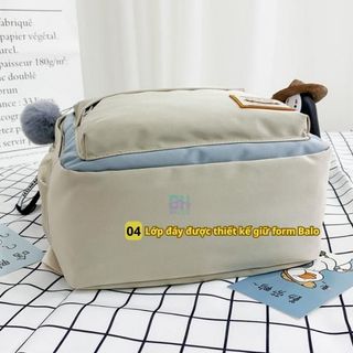Combo Móc khóa và Balo Vải Kaki Doughnut thời trang cao cấp, chống thấm nước, nhiều ngăn CH115-BH Kids Đeo Vai Backpack Ba lô