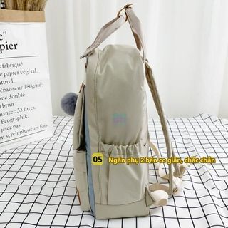 Combo Móc khóa và Balo Vải Kaki Doughnut thời trang cao cấp, chống thấm nước, nhiều ngăn CH115-BH Kids Đeo Vai Backpack Ba lô