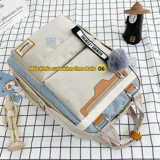 Combo Móc khóa và Balo Vải Kaki Doughnut thời trang cao cấp, chống thấm nước, nhiều ngăn CH115-BH Kids Đeo Vai Backpack Ba lô