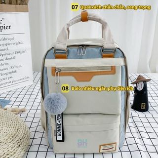 Combo Móc khóa và Balo Vải Kaki Doughnut thời trang cao cấp, chống thấm nước, nhiều ngăn CH115-BH Kids Đeo Vai Backpack Ba lô