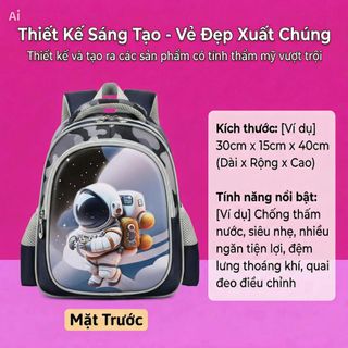 Balo mẫu giáo chống thấm nước BH Kids, hoạt hình 3D - hình quả bóng, phi hành gia, nàng tiên cá, ngựa pony hồng - CH193