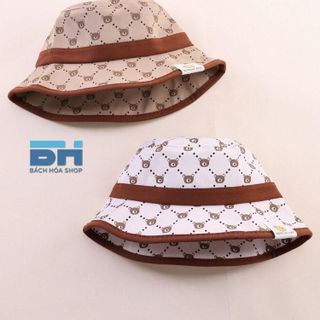 Mũ chống nắng ngư dân in hình gấu, vành tròn, chất liệu vải chống nắng UPF50 - Phù hợp với bé từ 6 tháng đến 4 tuổi