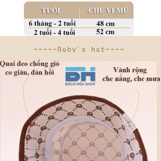 Mũ chống nắng ngư dân in hình gấu, vành tròn, chất liệu vải chống nắng UPF50 - Phù hợp với bé từ 6 tháng đến 4 tuổi
