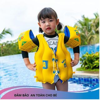 Combo Áo phao - Tay bơi bơm hơi, gấp gọn cho bé từ 10-60kg, chất liệu PVC an toàn cho trẻ em, nhiều ngăn chứa hơi tiện lợi