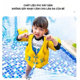 Combo Áo phao - Tay bơi bơm hơi, gấp gọn cho bé từ 10-60kg, chất liệu PVC an toàn cho trẻ em, nhiều ngăn chứa hơi tiện lợi