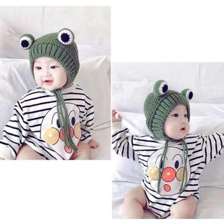 Mũ len có lót lông nỉ BH Kids, hình ếch con xinh xắn, dành cho bé từ 6 tháng đến 36 tháng tuổi - BHS11 Nón Hat