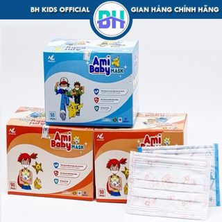 Khẩu trang y tế trẻ em 4 lớp BH Kids, hộp 50 cái, tặng kèm thẻ Pokemon - BHS69
