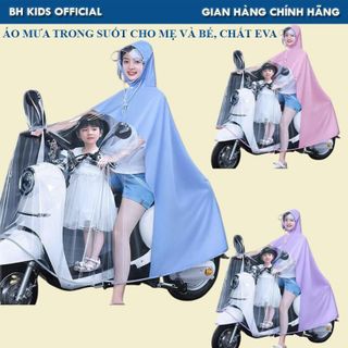 Áo mưa trong suốt cho mẹ và bé đi xe đạp điện, xe máy, chất liệu Eva thân thiện môi trường, có kính chăn tiện lợi -CH190