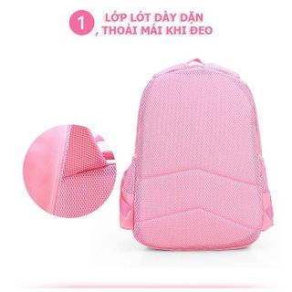 Balo con mèo màu hồng BH Kids, chống thấm nước, nhiều ngăn tiện ích, dành học sinh cấp 1, tiểu học - BHS63