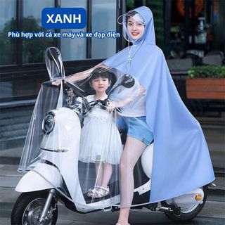 Áo mưa trong suốt cho mẹ và bé đi xe đạp điện, xe máy, chất liệu Eva thân thiện môi trường, có kính chăn tiện lợi -CH190