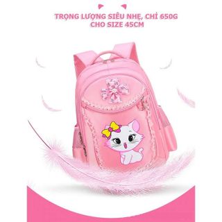 Balo con mèo màu hồng BH Kids, chống thấm nước, nhiều ngăn tiện ích, dành học sinh cấp 1, tiểu học - BHS63