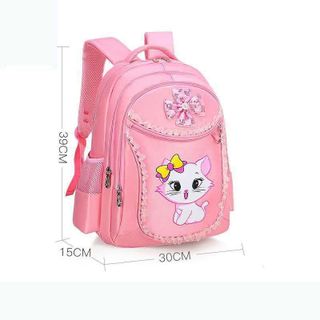 Balo con mèo màu hồng BH Kids, chống thấm nước, nhiều ngăn tiện ích, dành học sinh cấp 1, tiểu học - BHS63