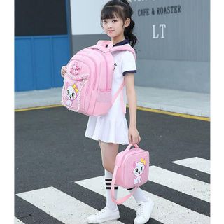 Balo con mèo màu hồng BH Kids, chống thấm nước, nhiều ngăn tiện ích, dành học sinh cấp 1, tiểu học - BHS63