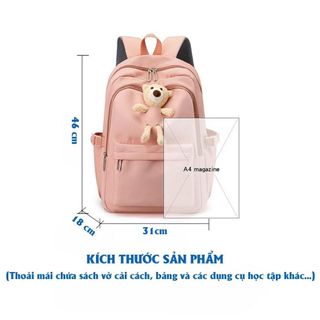Balo Ulzzang kèm gấu xinh xắn, đựng được laptop 17 inch, vải Oxford chống nước, chống sốc, siêu nhẹ - CH178