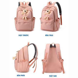 Balo Ulzzang kèm gấu xinh xắn, đựng được laptop 17 inch, vải Oxford chống nước, chống sốc, siêu nhẹ - CH178