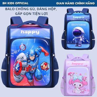 Balo chống gù dáng hộp tiêu chuẩn Nhật Bản, dễ dàng gấp gọn, họa tiết hoạt hình 3D nổi, 2 lớp, học sinh trẻ em lớp 1-6