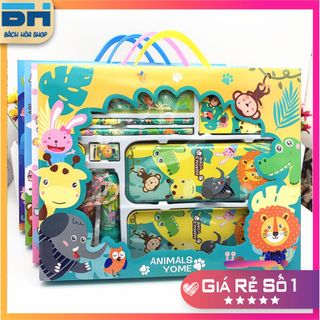 [Quà cho bé] Bộ dụng cụ học tập cho bé, hộp đựng đồ dùng học tập 8 món hình thú dễ thương
