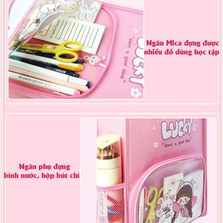 Túi học thêm, túi học phụ đạo nhiều ngăn, Mica trong suốt cho bé tiểu học, cặp sách vải Oxford chống thấm nước