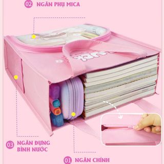 Túi học thêm, túi học phụ đạo nhiều ngăn, Mica trong suốt cho bé tiểu học, cặp sách vải Oxford chống thấm nước