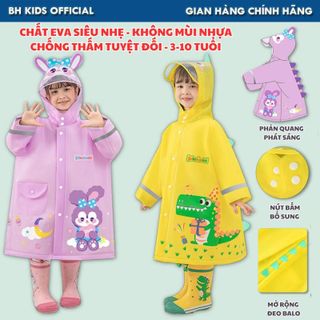 Áo mưa cho bé từ 3-10 tuổi BH Kids, chất liệu Eva thân thiện môi trường, chống thấm tuyệt đối, dày dặn - ch172