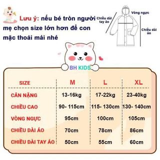 Áo mưa cho bé từ 3-10 tuổi BH Kids, chất liệu Eva thân thiện môi trường, chống thấm tuyệt đối, dày dặn - ch172