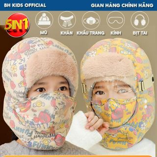 Mũ trùm đầu 5 trong 1, có kính , họa tiết Funny, phù hợp nhiều lứa tuổi, chống nước, chống gió, giữ ấm, 3 lớp dày dặn  Hat