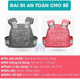 Đai, Địu di xe máy an toàn cho bé (từ 1 đến 10 tuổi), chống bụi bẩn, thoáng khí, chắc chắn, phát sáng ban đêm