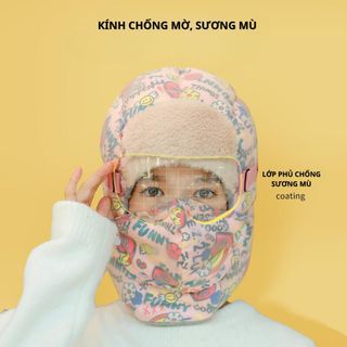 Mũ trùm đầu 5 trong 1, có kính , họa tiết Funny, phù hợp nhiều lứa tuổi, chống nước, chống gió, giữ ấm, 3 lớp dày dặn  Hat