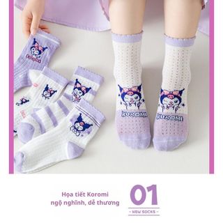 Combo 5 Đôi Tất, Vớ in hình Koromi Ngộ Nghĩnh, Chất Liệu 100% Cotton, Thoáng Khí, Kháng Khuẩn, Cho Bé  3-10 Tuổi