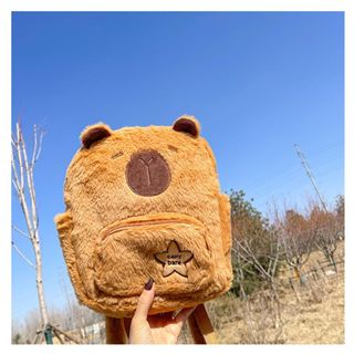 Balo vải lông xù họa tiết hoạt hình Capybara vui nhộn, đáng yêu phù hợp với nhiều lứa tuổi  Backpack