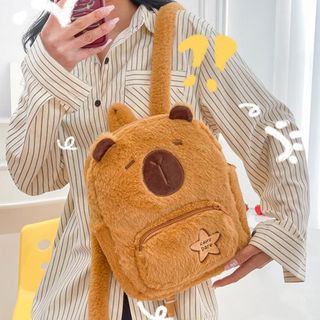 Balo vải lông xù họa tiết hoạt hình Capybara vui nhộn, đáng yêu phù hợp với nhiều lứa tuổi Backpack