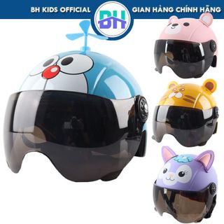 Mũ, Nón bảo hiểm cao cấp BH Kids cho bé, có kính chắn bụi, chắn gió, hoạt hình dễ thương, phù hợp với bé 3-12 tuổi-BHS72