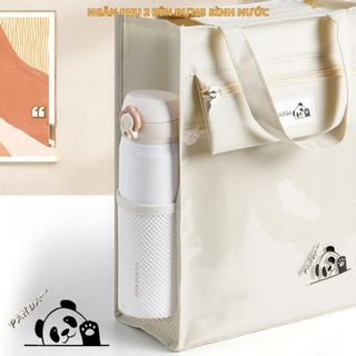 Túi học thêm, phụ đạo hình gấu Panda, vải Oxford chống nước, nhiều ngăn, tặng kèm móc khóa gấu - Ch148  Đeo Vai