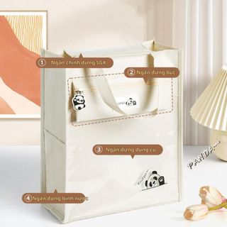 Túi học thêm, phụ đạo hình gấu Panda, vải Oxford chống nước, nhiều ngăn, tặng kèm móc khóa gấu - Ch148  Đeo Vai