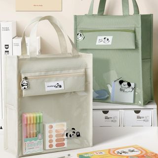 Túi học thêm, phụ đạo hình gấu Panda, vải Oxford chống nước, nhiều ngăn, tặng kèm móc khóa gấu - Ch148 Đeo Vai