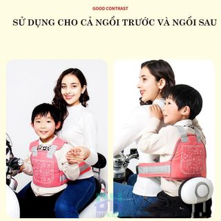 Đai, Địu di xe máy an toàn cho bé (từ 1 đến 10 tuổi), chống bụi bẩn, thoáng khí, chắc chắn, phát sáng ban đêm CH186