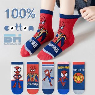 Combo 5 Đôi Tất, Vớ và 1 Đôi gang tay Siêu Nhân Nhện, Chất Liệu 100% Cotton, Thoáng Khí, Kháng Khuẩn, Cho Bé  3-10 Tuổi