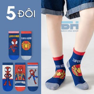 Combo 5 Đôi Tất, Vớ và 1 Đôi gang tay Siêu Nhân Nhện, Chất Liệu 100% Cotton, Thoáng Khí, Kháng Khuẩn, Cho Bé  3-10 Tuổi