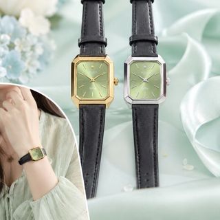SĂN SALE ĐỒNG HỒ NỮ THỜI TRANG ROLXE DA ĐEN MẶT CHỮ NHẬT XANH