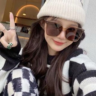 Kính râm màu nâu dành cho nữ, thương hiệu G mẫu mới 2025, kính râm dành cho livestream TikTok, làm cho khuôn mặt to trông thon gọn hơn, kính chống tia UV