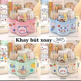 KHAY ĐỰNG BÚT ĐỂ BÀN SIZE TO NHIỀU NGĂN XOAY 360 ĐỘ