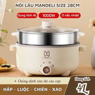 NỒI LẨU MANDELI CHỐNG DÍNH 28CM TẶNG VỈ HẤP INOX (T20)