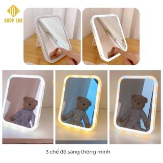 GƯƠNG ĐỂ BÀN ĐÈN LED, GƯƠNG LED ĐỂ BÀN HÌNH CHỮ NHẬT DÙNG PIN