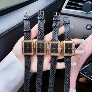 SĂN SALE MÙA HÈ ĐỒNG HỒ NỮ THỜI TRANG GUECS DÂY DA ĐEN MẶT VUÔNG