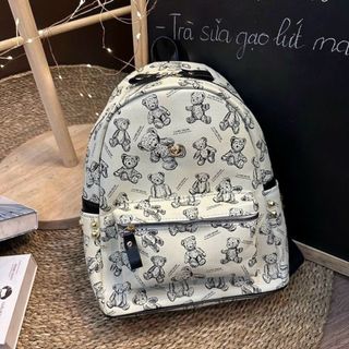 Balo đi học, balo đi chơi in hoạ tiết gấu size 40 da cao cấp nhiều ngăn đi du lịch cực đẹp M394