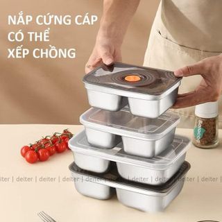 HỘP ĐỰNG THỰC PHẨM BẰNG INOX, KHAY ĐỰNG ĐỒ ĐỂ TỦ LẠNH NGĂN MÙI CÓ NẮP ĐẬY